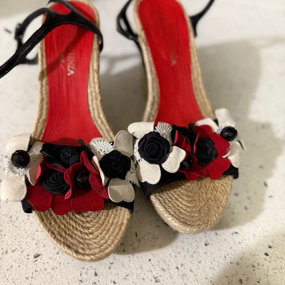 Ramon Tenza Black and Red Floral Espadrilles